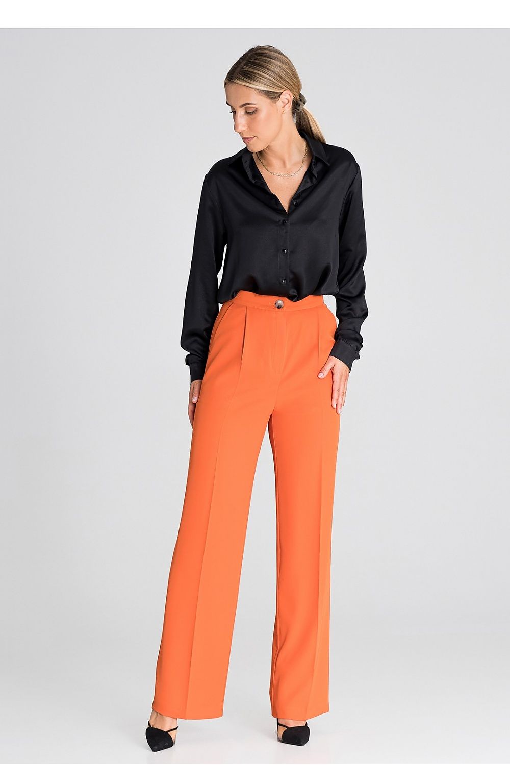 Hose Damen lang elegant orange schwarz