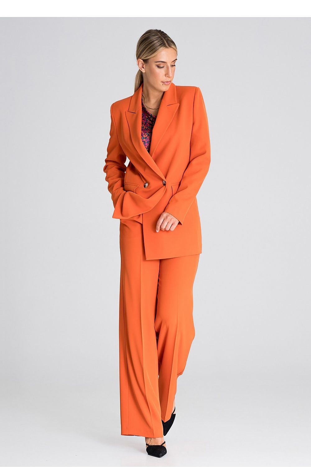 Hose Damen lang elegant orange schwarz