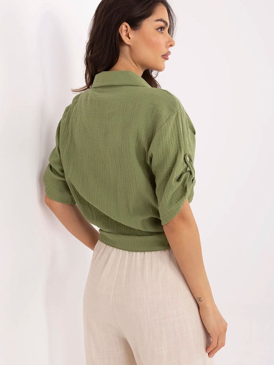 Damen Shirt Grün Baumwolle - Lässiges Kurzarm Hemd