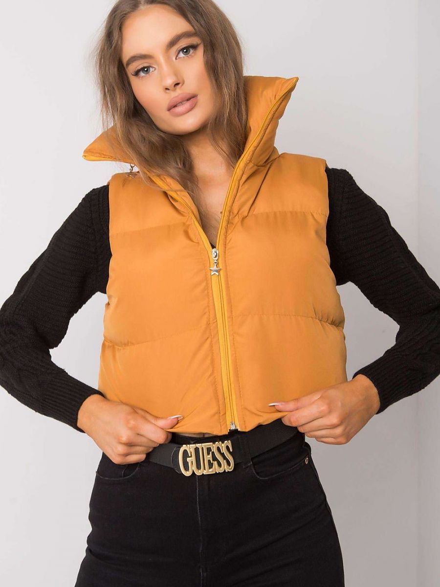 Damen Weste Dunkelgelb Kapuze - Zip