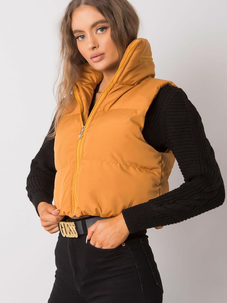 Damen Weste Dunkelgelb Kapuze - Zip