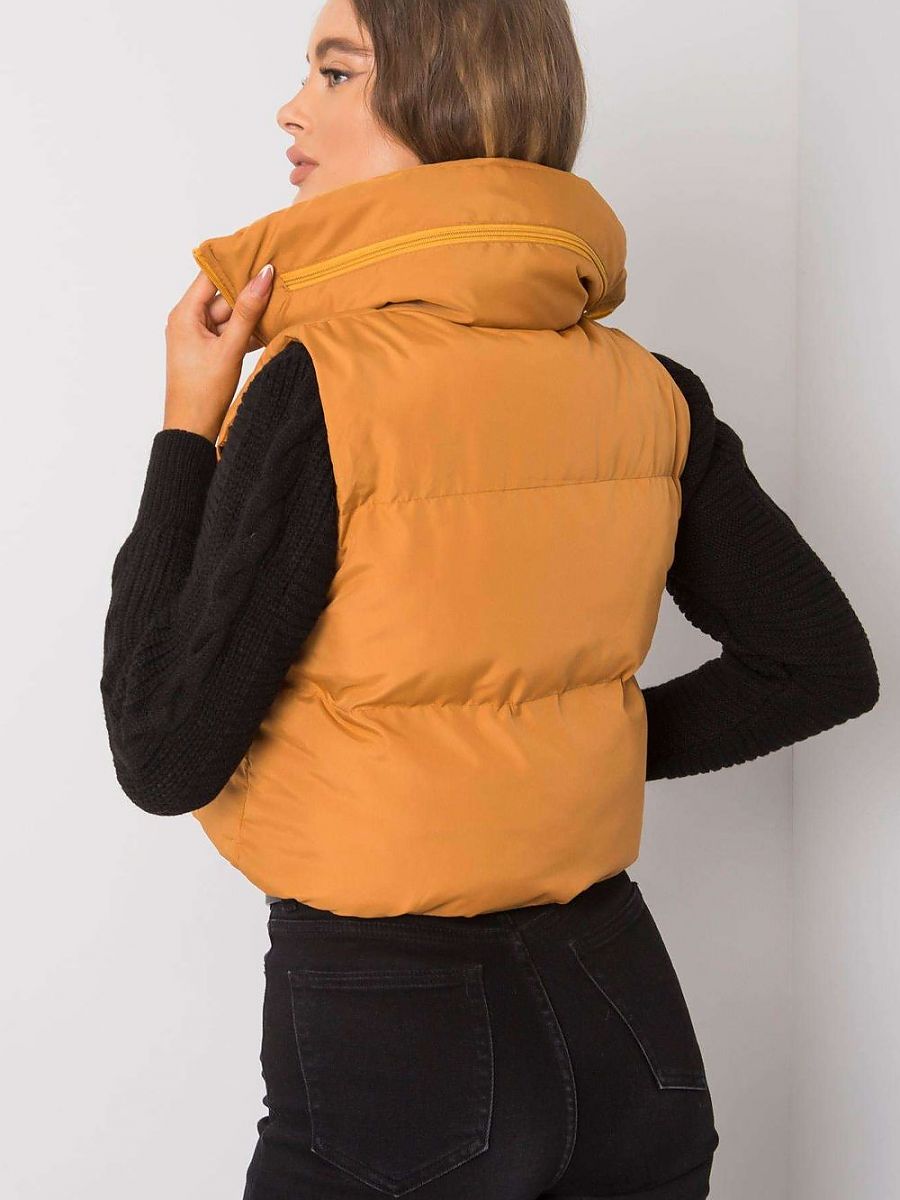 Damen Weste Dunkelgelb Kapuze - Zip