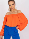 Damen Bluse Orange Schulterfrei - Sommerbluse Langarm Weite Ärmel
