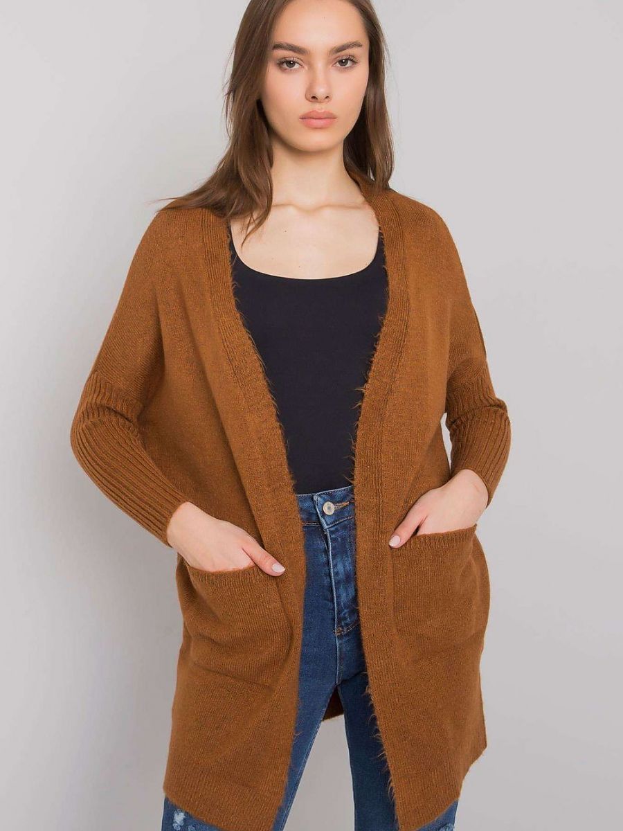 Damen Cardigan Braun Langarm - Langer Strickcardigan ohne Verschluss