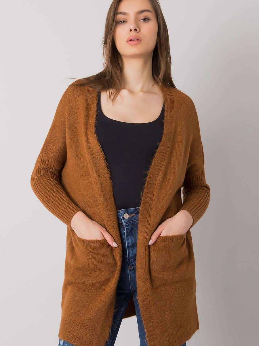 Damen Cardigan Braun Langarm - Langer Strickcardigan ohne Verschluss