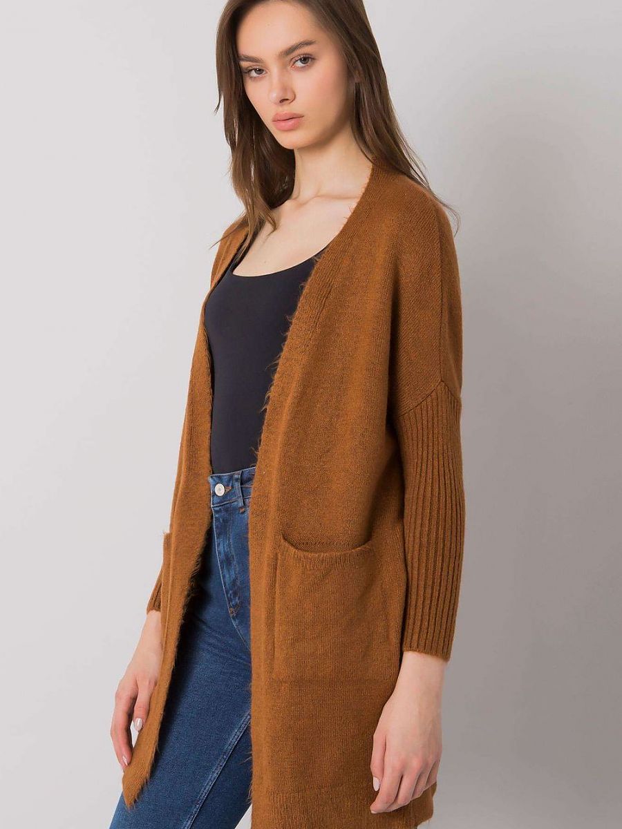 Damen Cardigan Braun Langarm - Langer Strickcardigan ohne Verschluss