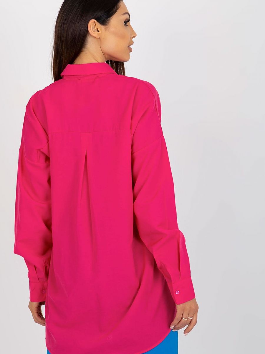 Damen Langarm Hemd Pink Baumwolle - Lockeres Shirt mit Stickerei
