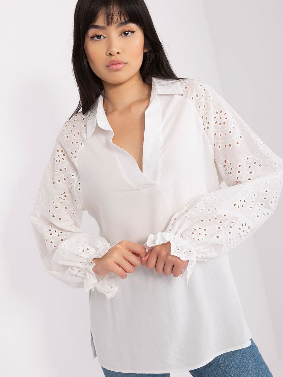 Bluse Langarm Lochmuster - Elegante Viskose Bluse