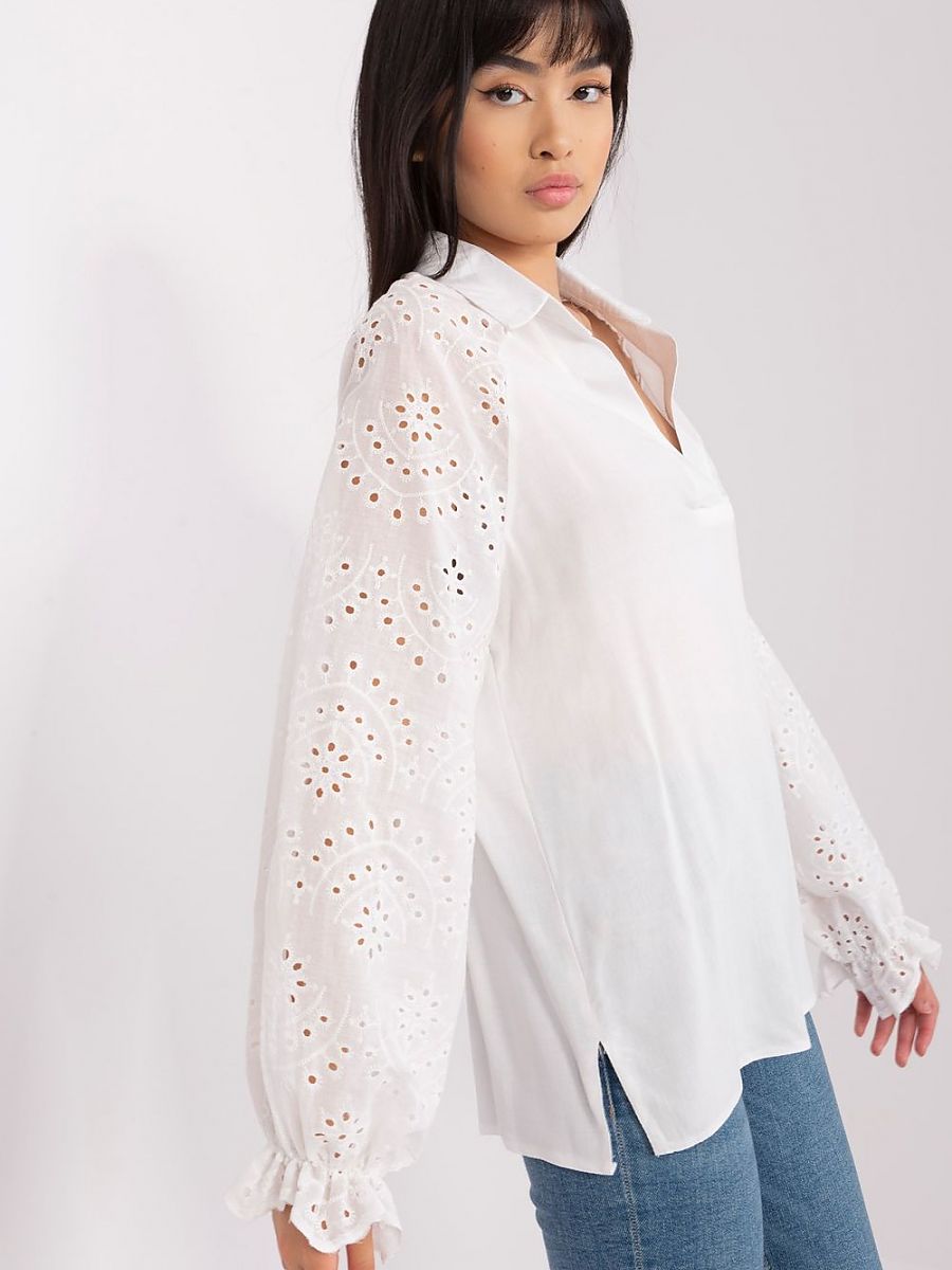 Bluse Langarm Lochmuster - Elegante Viskose Bluse