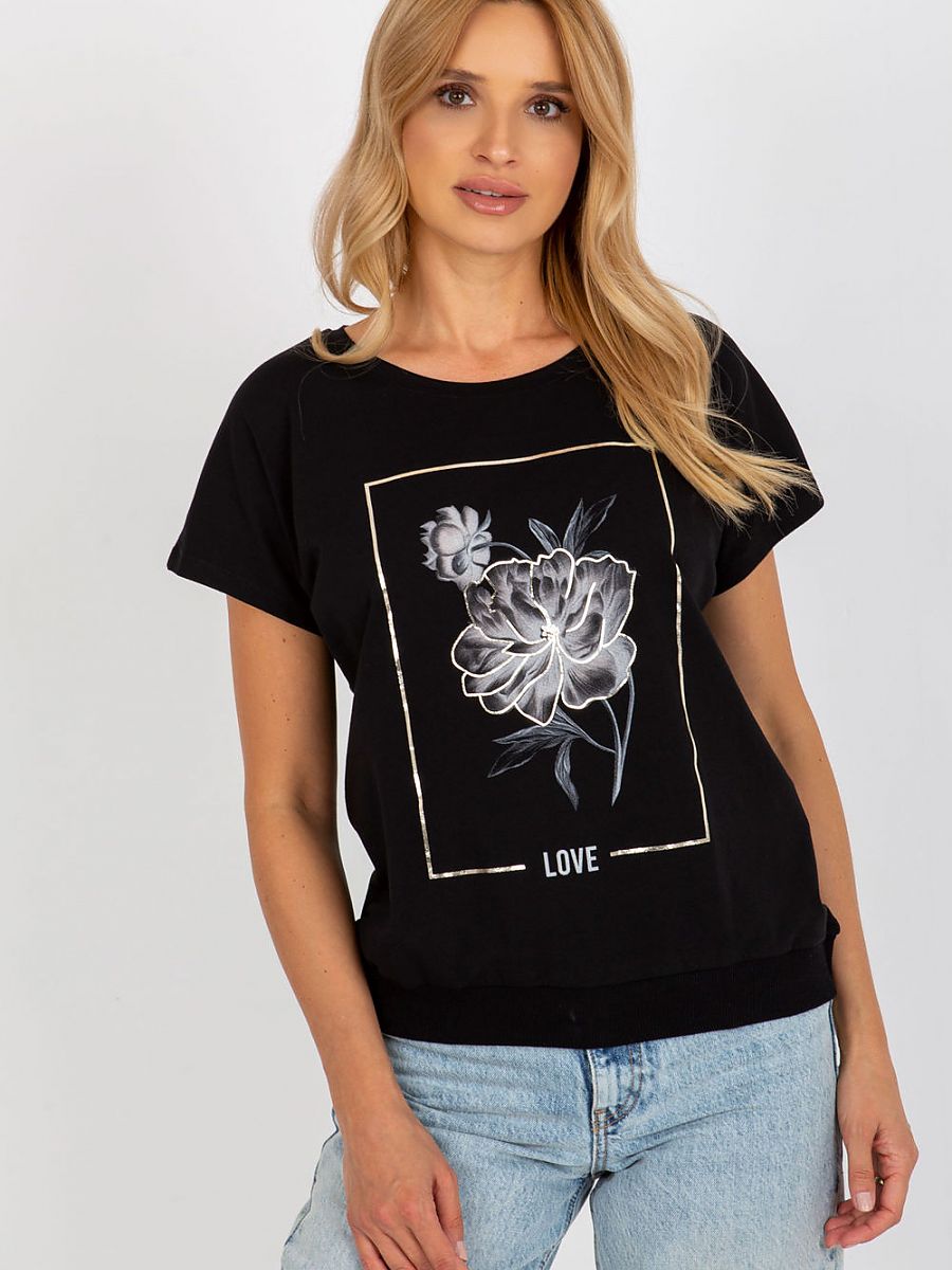 Bluse Kurzarm Baumwolle Print - Casual Shirt Rundhals