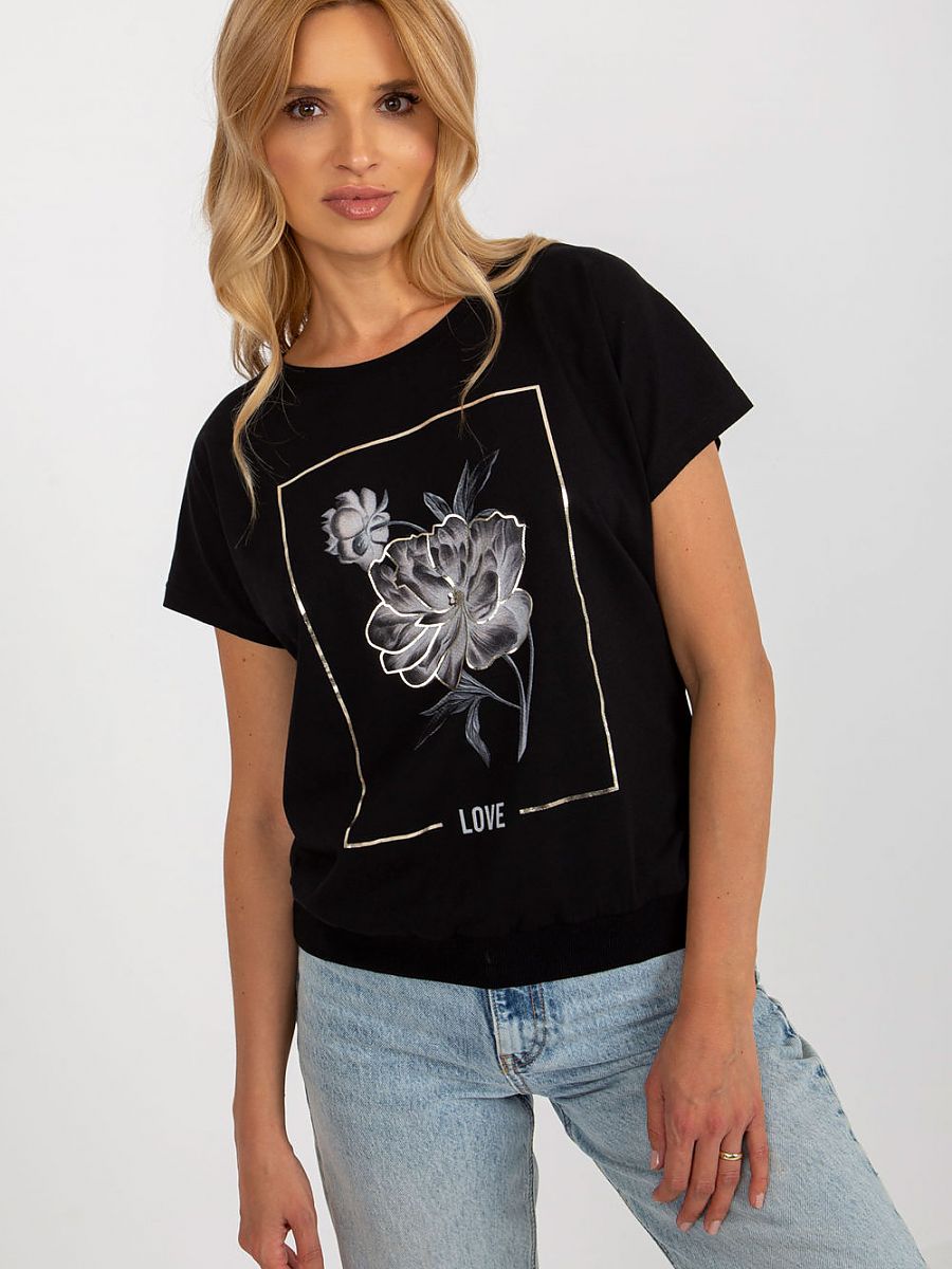 Bluse Kurzarm Baumwolle Print - Casual Shirt Rundhals