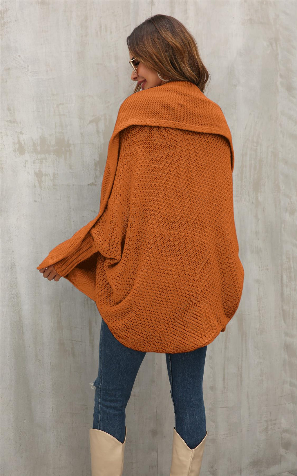 Cardigan Damen Oversized Batwing Rostrot Warm Strickjacke