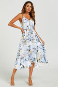 Sommerkleid Damen Blumenprint Blau Off-Shoulder Rüschen kaufen
